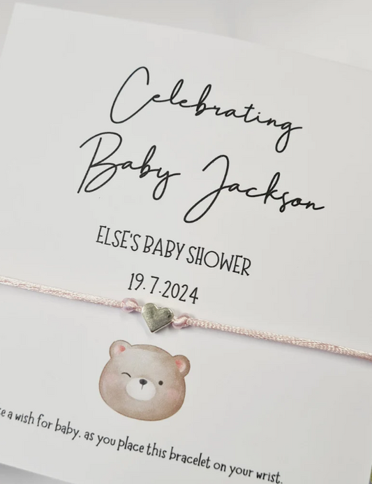 Cute Teddy Bear - Personalised Baby Shower Wish Bracelet, Mummy to Be,Charm String Bracelet, Personalised Gift -Celebrating Baby-Aqiqah -801