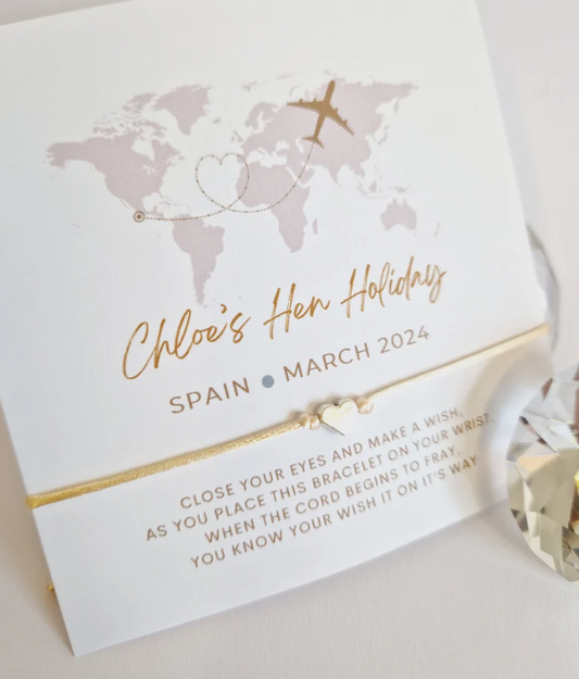 Hen Party Personalised Wish Bracelets - Hen Holiday - Travel - Aeroplane - Abroad - Hen Weekend - Girls Weekend- Hen Do- TR3