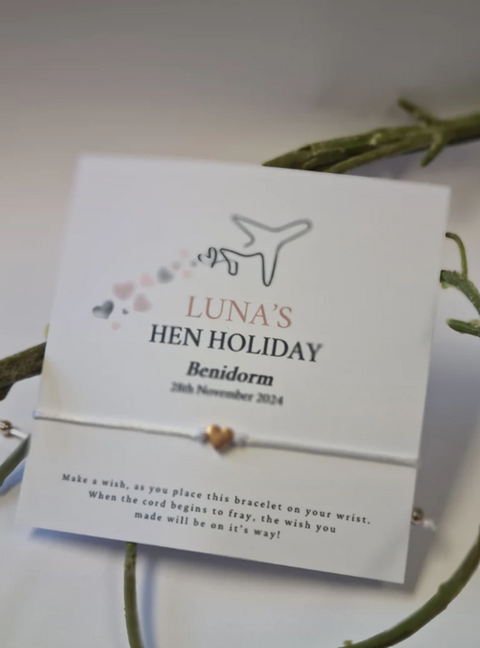 Hen Holiday - Hen Party Personalised Wish Bracelets - Travel - Aeroplane - Abroad - Hen Weekend - Girls Weekend- Hen Do- TR3
