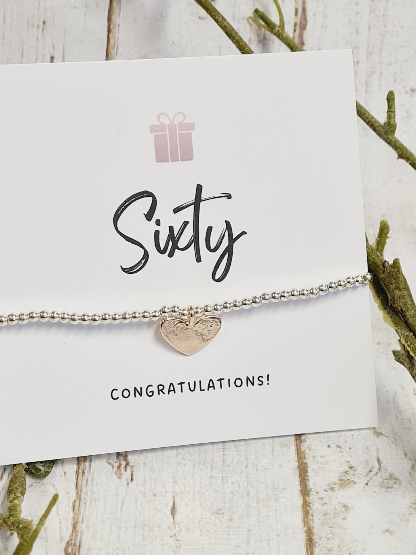 60th Happy Birthday - Sixty - 60th Birthday - Congratulations- Silver Plated Charm Bracelet Heart Charm - 60th gift I Gift for her I 60