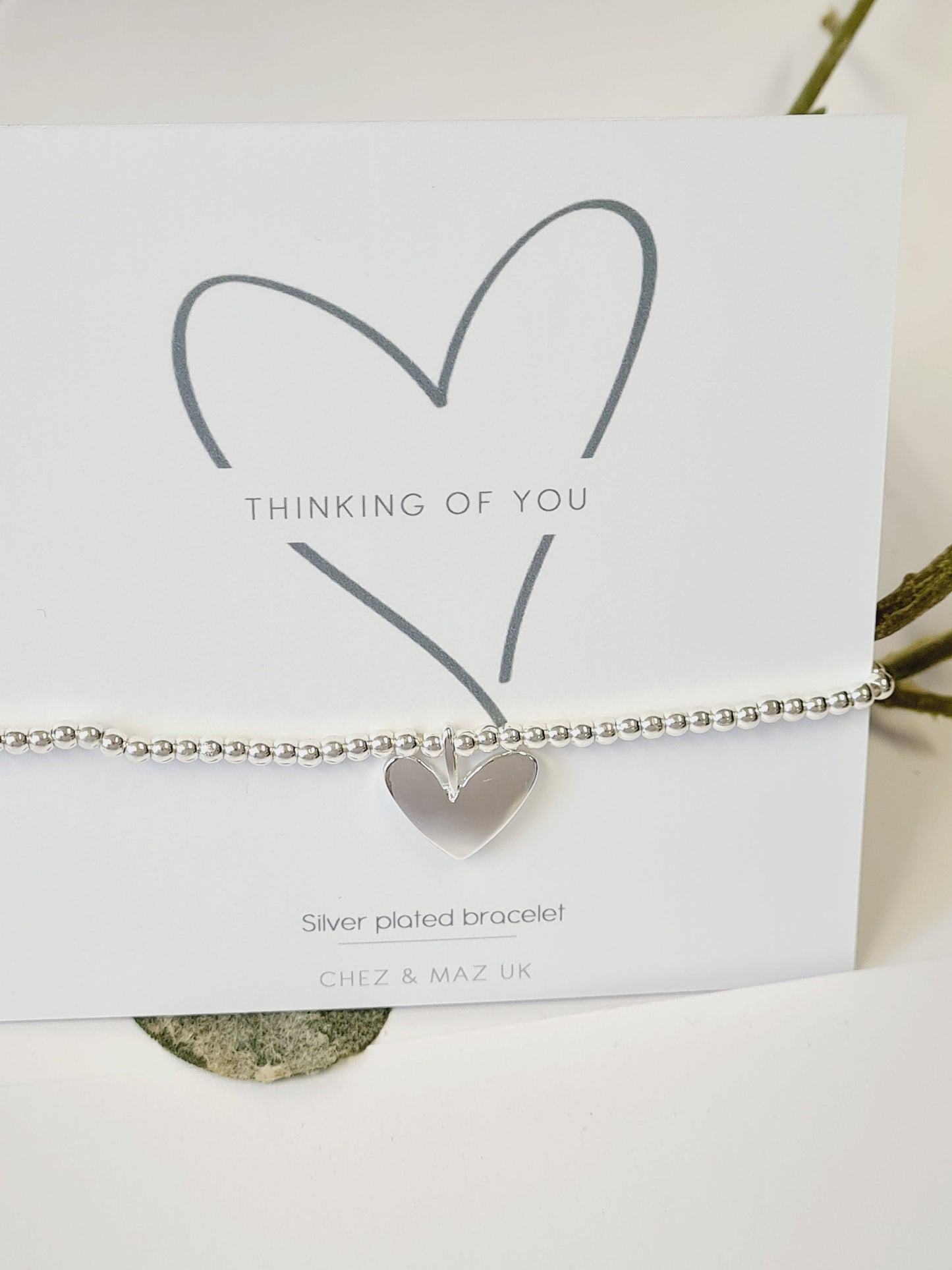 Thinking of You I Grief I Loss I Silver Heart Bracelet Beaded Stacking I Silver plated charm bracelet & heart charm