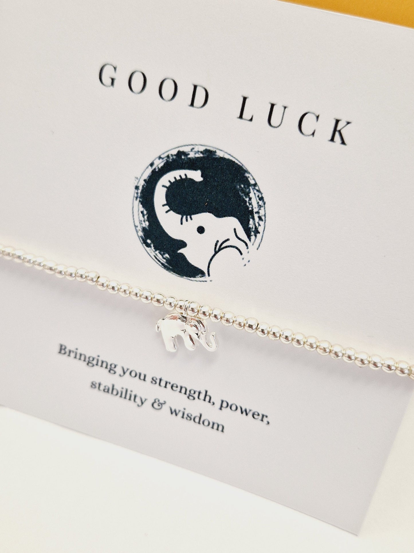 Good Luck I Strength I Power I Wisdom I Stability - Lucky Elephant - Silver Plated Charm Bracelet & Elephant Charm