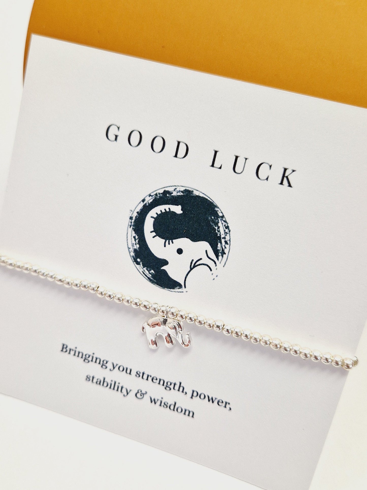 Good Luck I Strength I Power I Wisdom I Stability - Lucky Elephant - Silver Plated Charm Bracelet & Elephant Charm