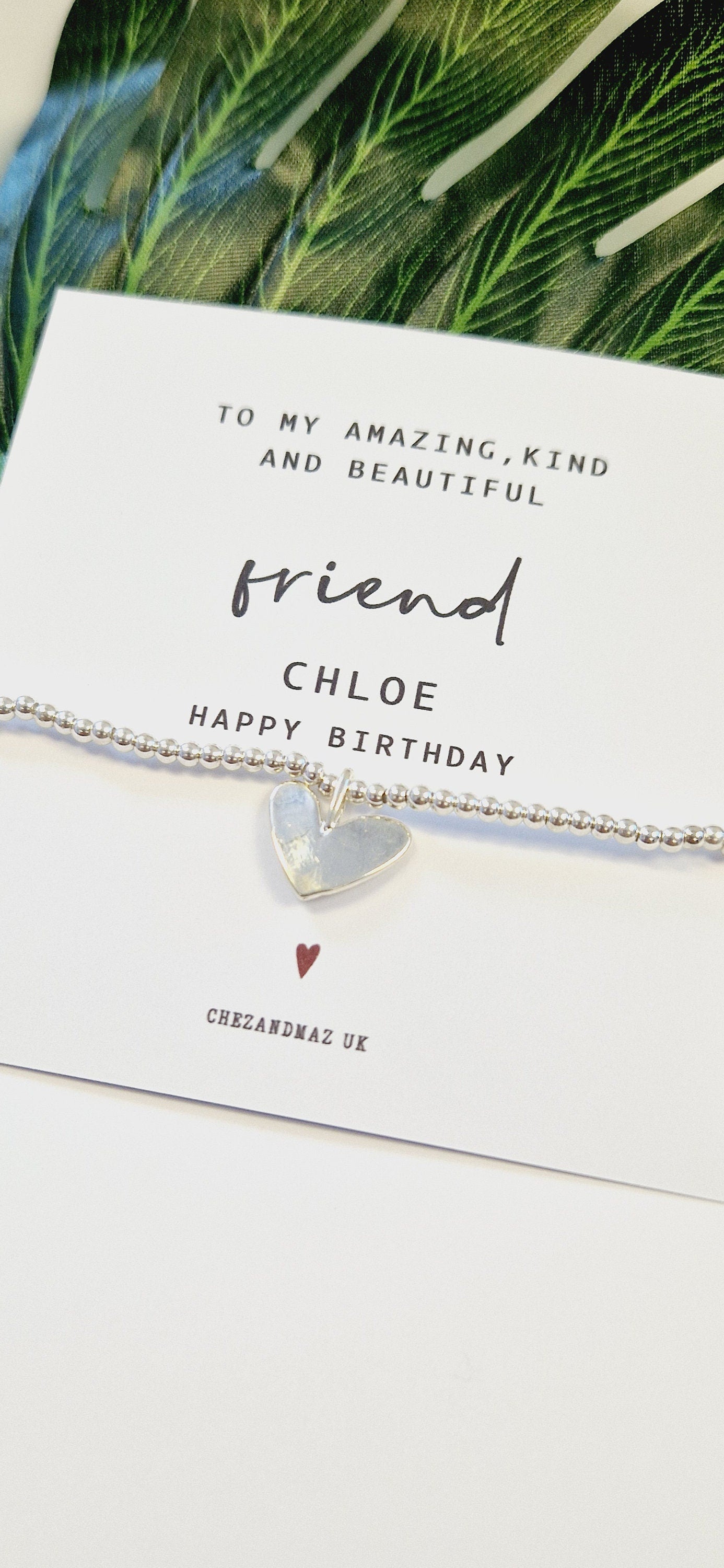 Personalised Friend Bracelet | Happy Birthday Gift for Friend | Silver Heart Charm Bracelet | Custom Birthday Jewellery for Her RT101
