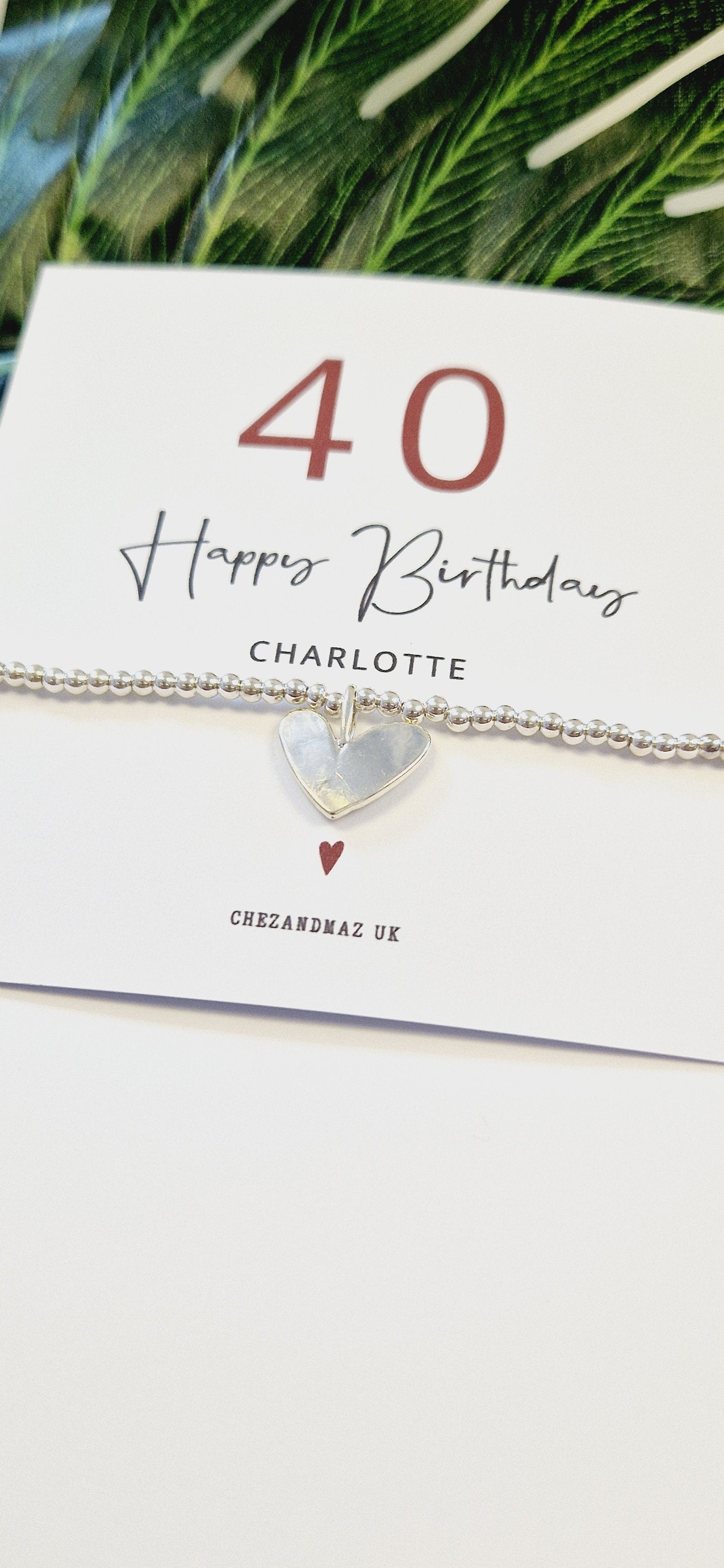 Personalised 40th Birthday Bracelet | Happy Birthday 40| Birthday | Silver Plated Charm Bracelet Heart Charm I Forty I RT101
