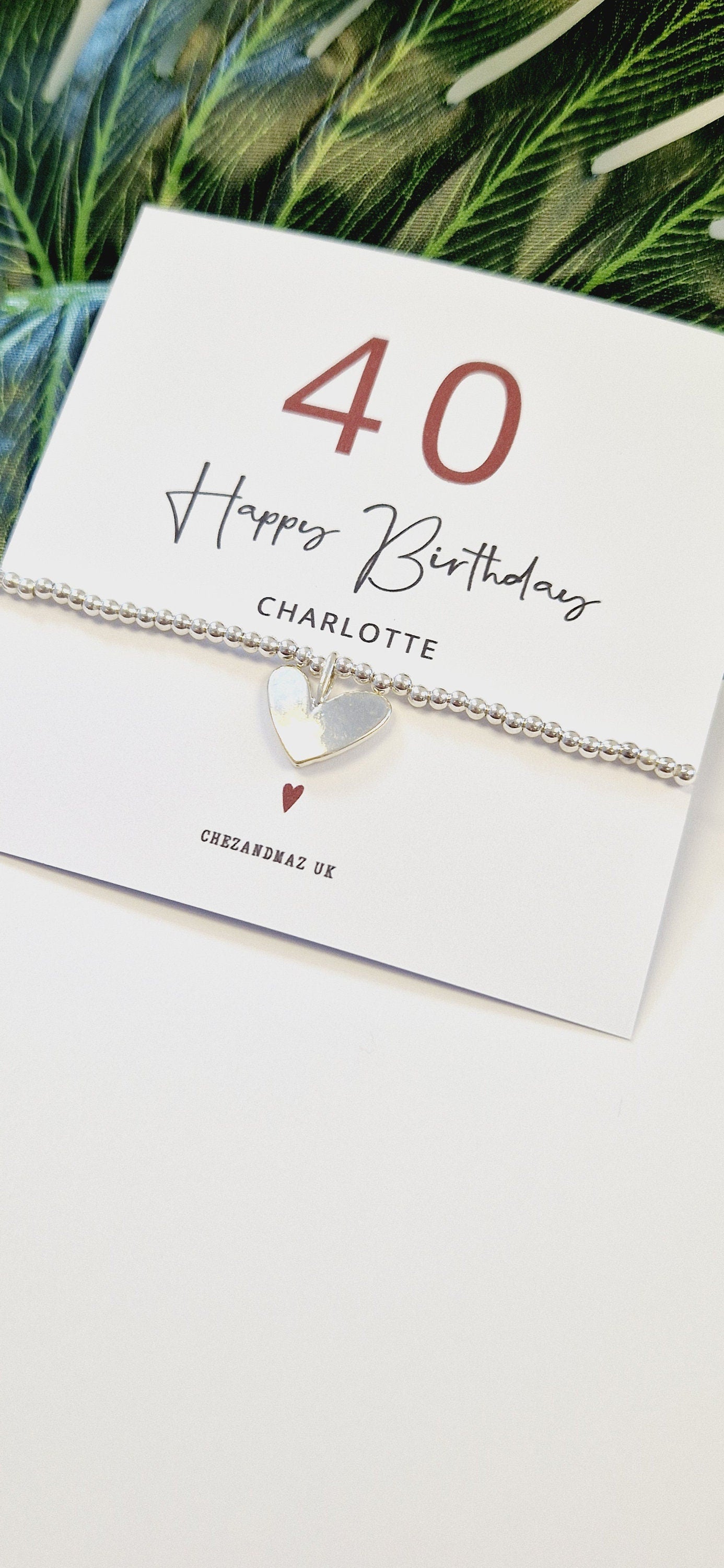 Personalised 40th Birthday Bracelet | Happy Birthday 40| Birthday | Silver Plated Charm Bracelet Heart Charm I Forty I RT101