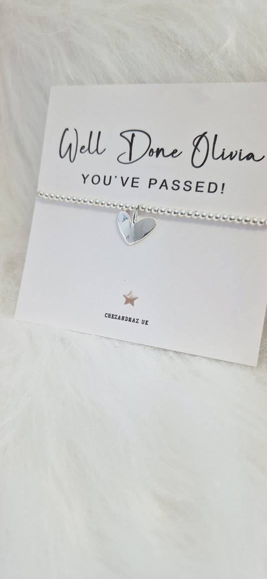 Congratulations I Personalised I Passing Exams A level, Degree, GCSE I Driving Test I Silver plated charm bracelet & silver heart charm