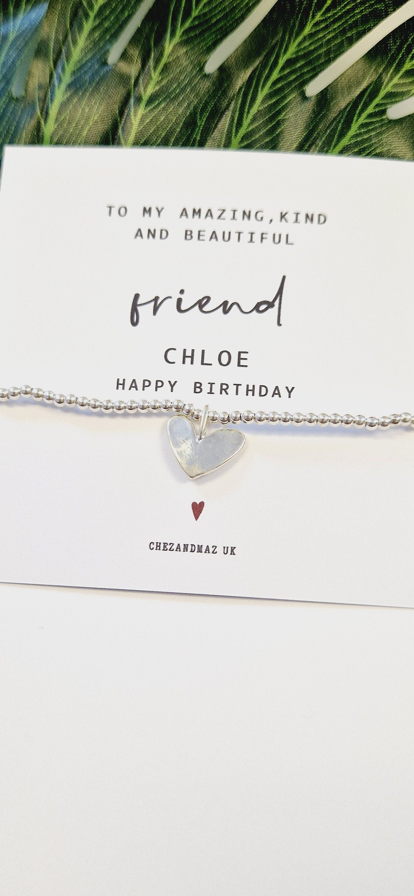 Personalised Friend Bracelet | Happy Birthday Gift for Friend | Silver Heart Charm Bracelet | Custom Birthday Jewellery for Her RT101