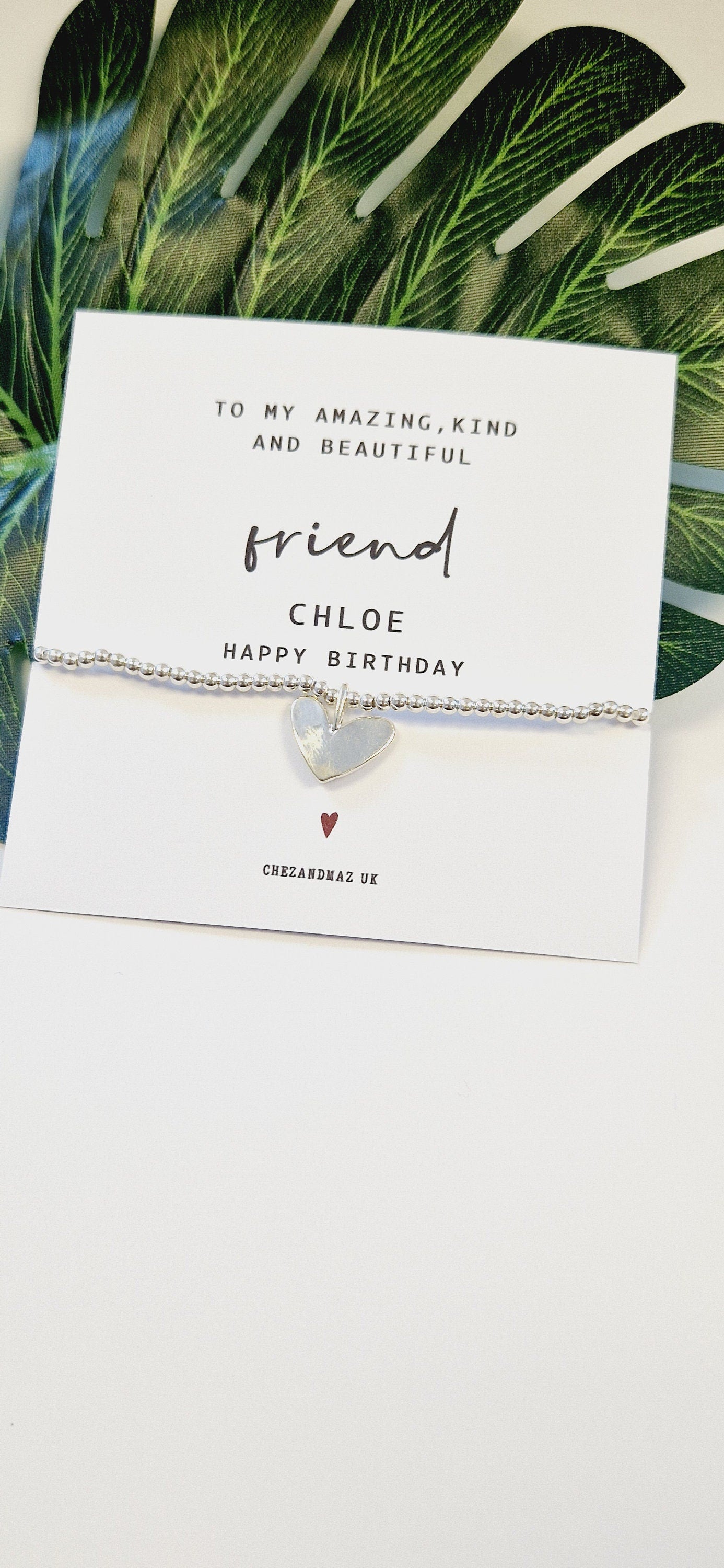 Personalised Friend Bracelet | Happy Birthday Gift for Friend | Silver Heart Charm Bracelet | Custom Birthday Jewellery for Her RT101