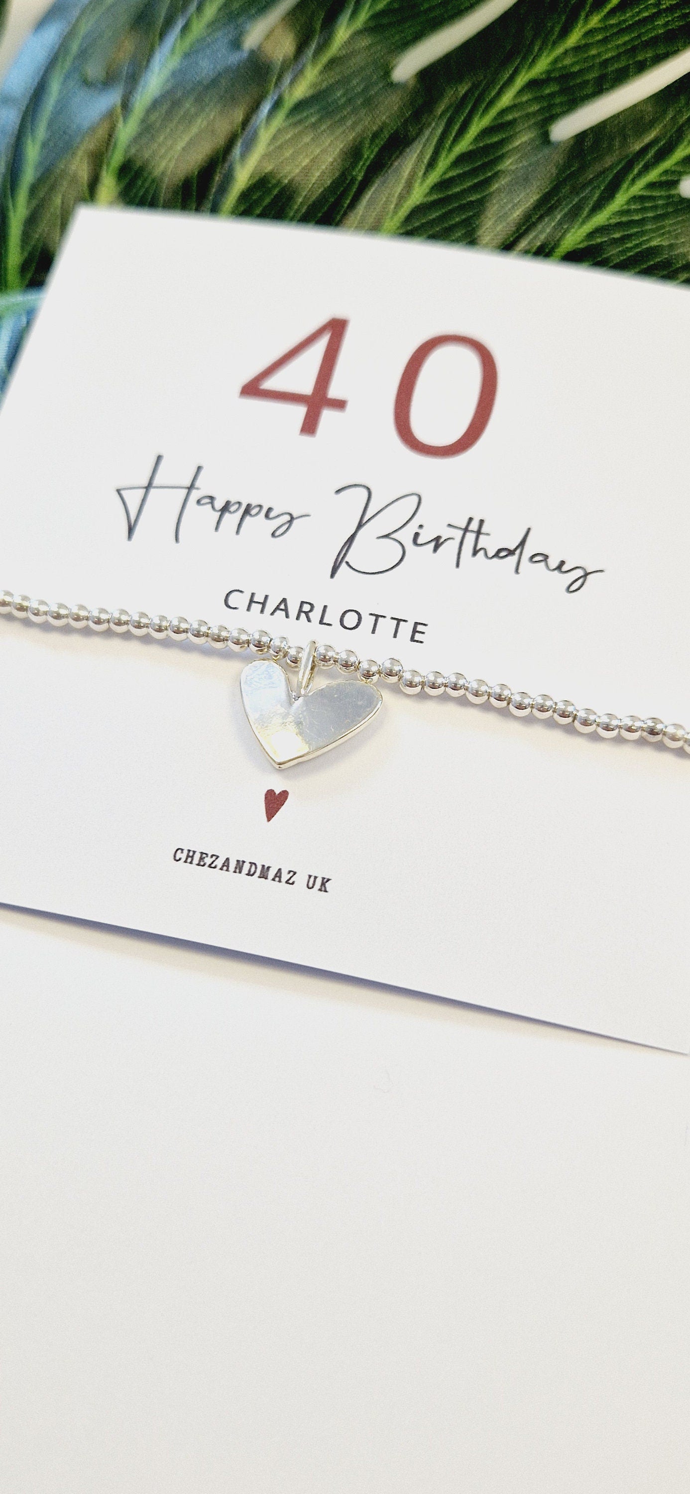Personalised 40th Birthday Bracelet | Happy Birthday 40| Birthday | Silver Plated Charm Bracelet Heart Charm I Forty I RT101