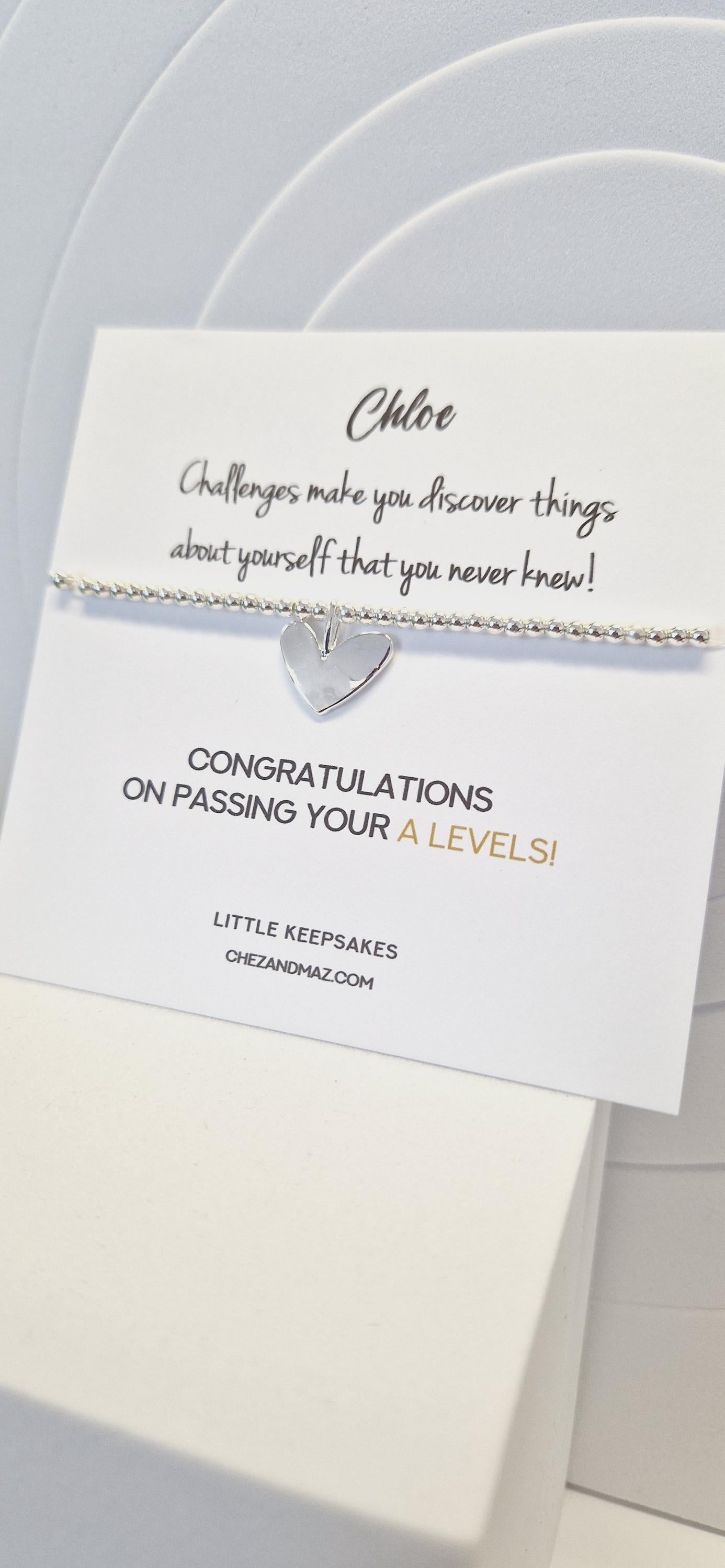 Personalised Congratulations I T Levels I BTEC I A Levels I Passing Exams I Silver Plated Charm Bracelet & Heart Charm I Driving test Ju8