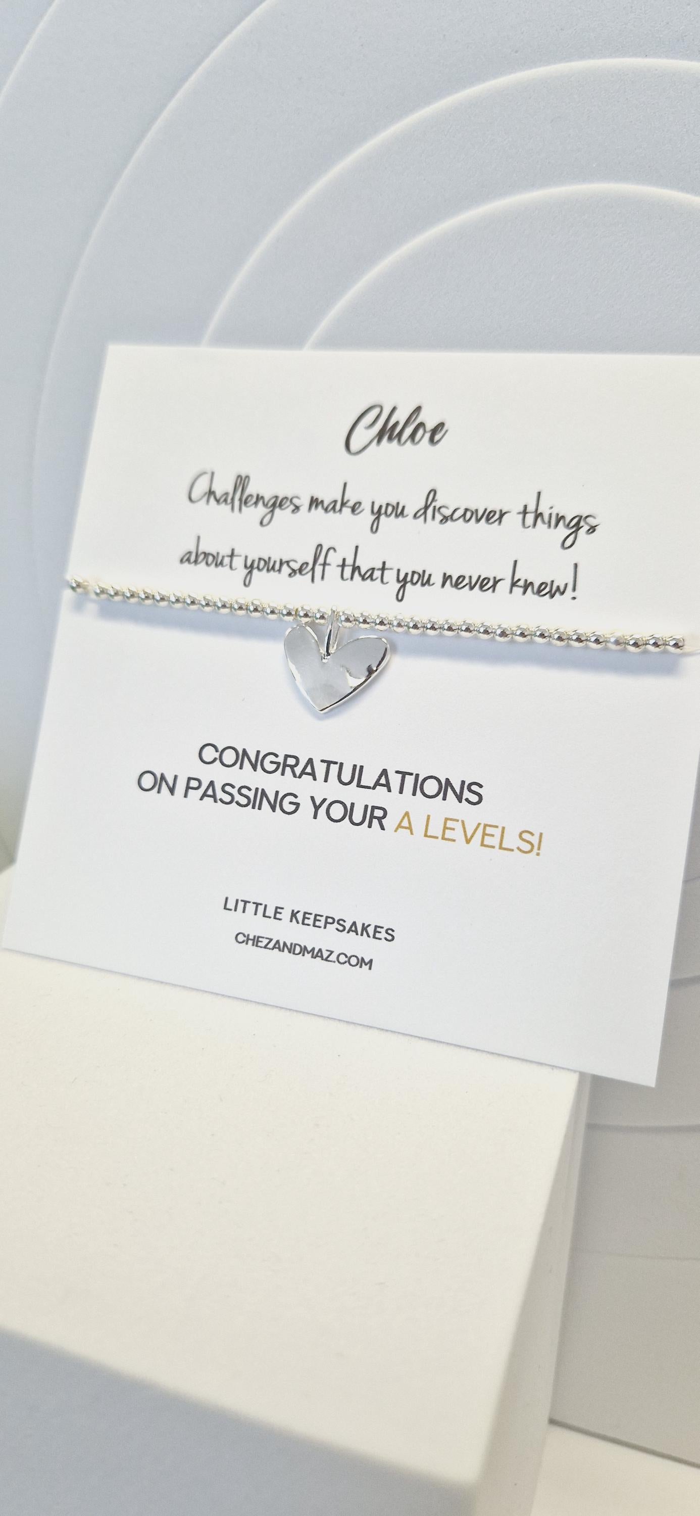 Personalised Congratulations I T Levels I BTEC I A Levels I Passing Exams I Silver Plated Charm Bracelet & Heart Charm I Driving test Ju8