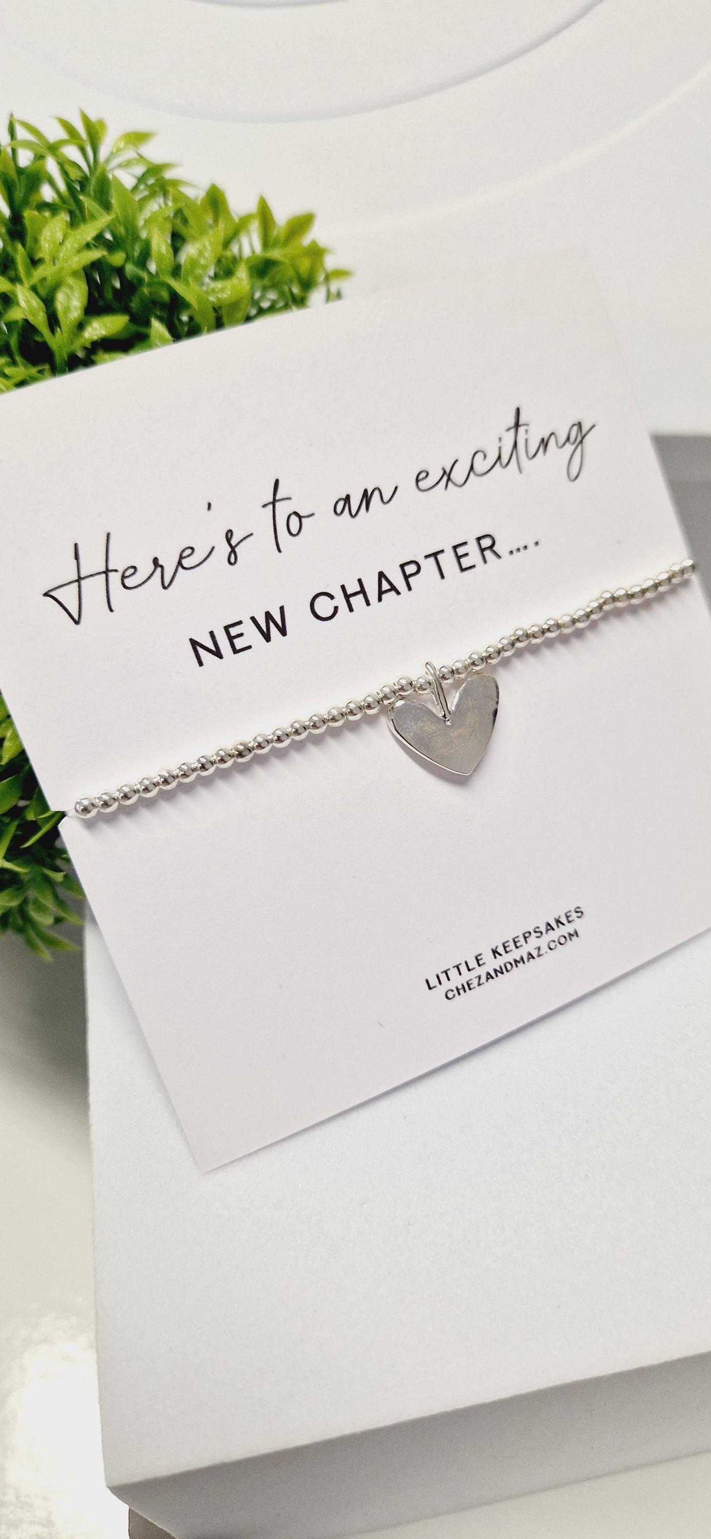 Here's to an exciting New Chapter I Gift I New Beginnings I Silver Bracelet I I Good luck I Heart Charm I New Home I Job I New Start I M6