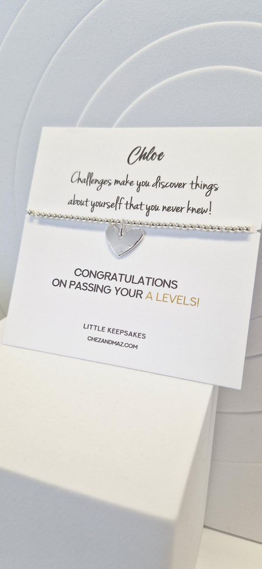 Personalised Congratulations I T Levels I BTEC I A Levels I Passing Exams I Silver Plated Charm Bracelet & Heart Charm I Driving test Ju8