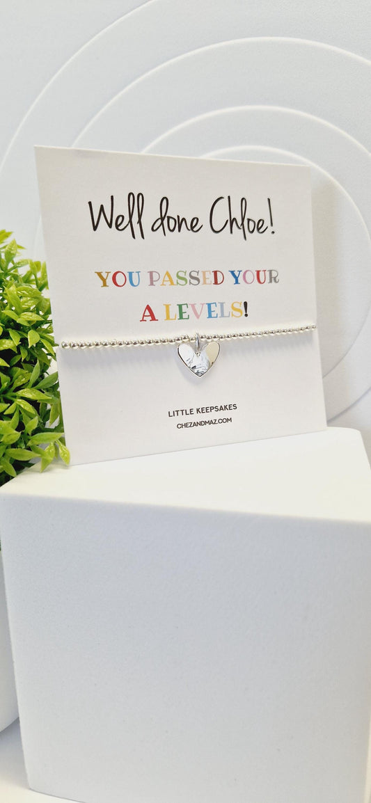 Personalised Congratulations I T Levels I BTEC I A Levels I Passing Exams I Silver Plated Charm Bracelet & Heart Charm IJu8