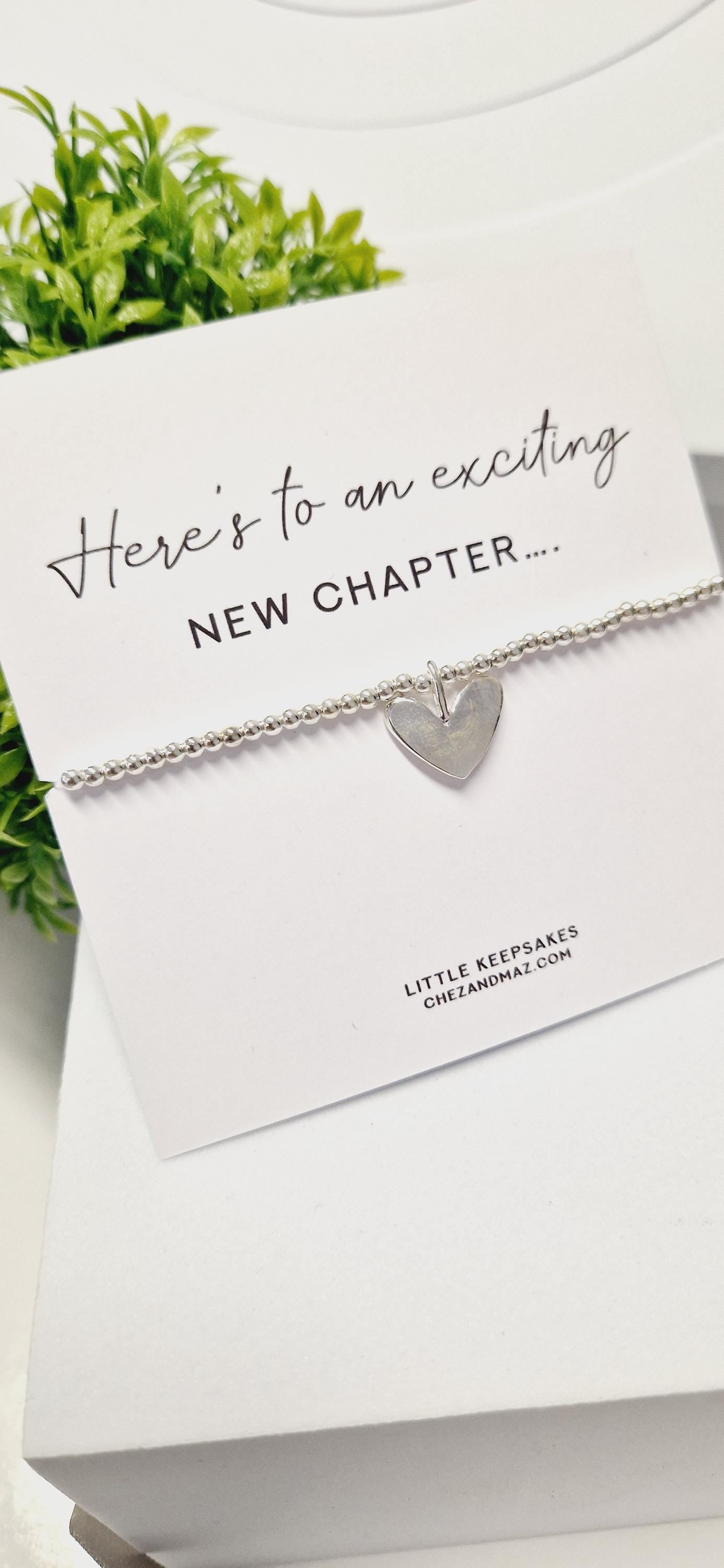 Here's to an exciting New Chapter I Gift I New Beginnings I Silver Bracelet I I Good luck I Heart Charm I New Home I Job I New Start I M6
