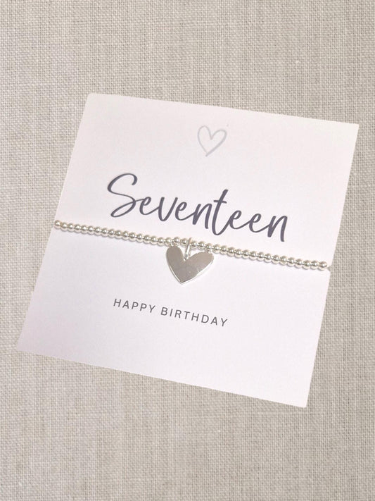 17 Seventeen Happy Birthday Silver Plated Bracelet I Heart Charm Bracelet I 17th Birthday Bracelet I 17th Gift I E4
