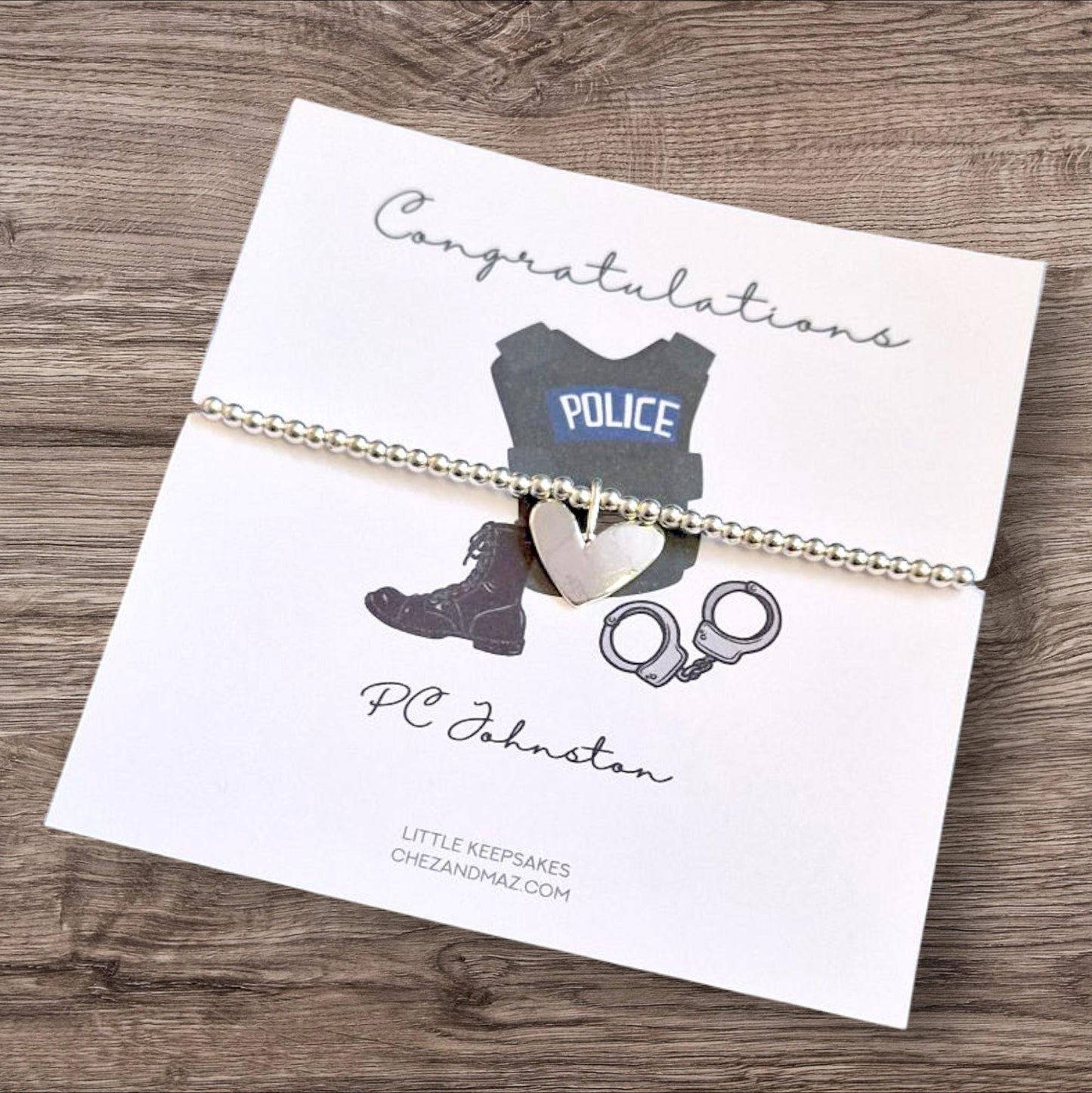 Personalised Police Officer - Police Constable-Congratulations I Passing out I Graduation Bracelet -Silver plated charm bracelet heart charm