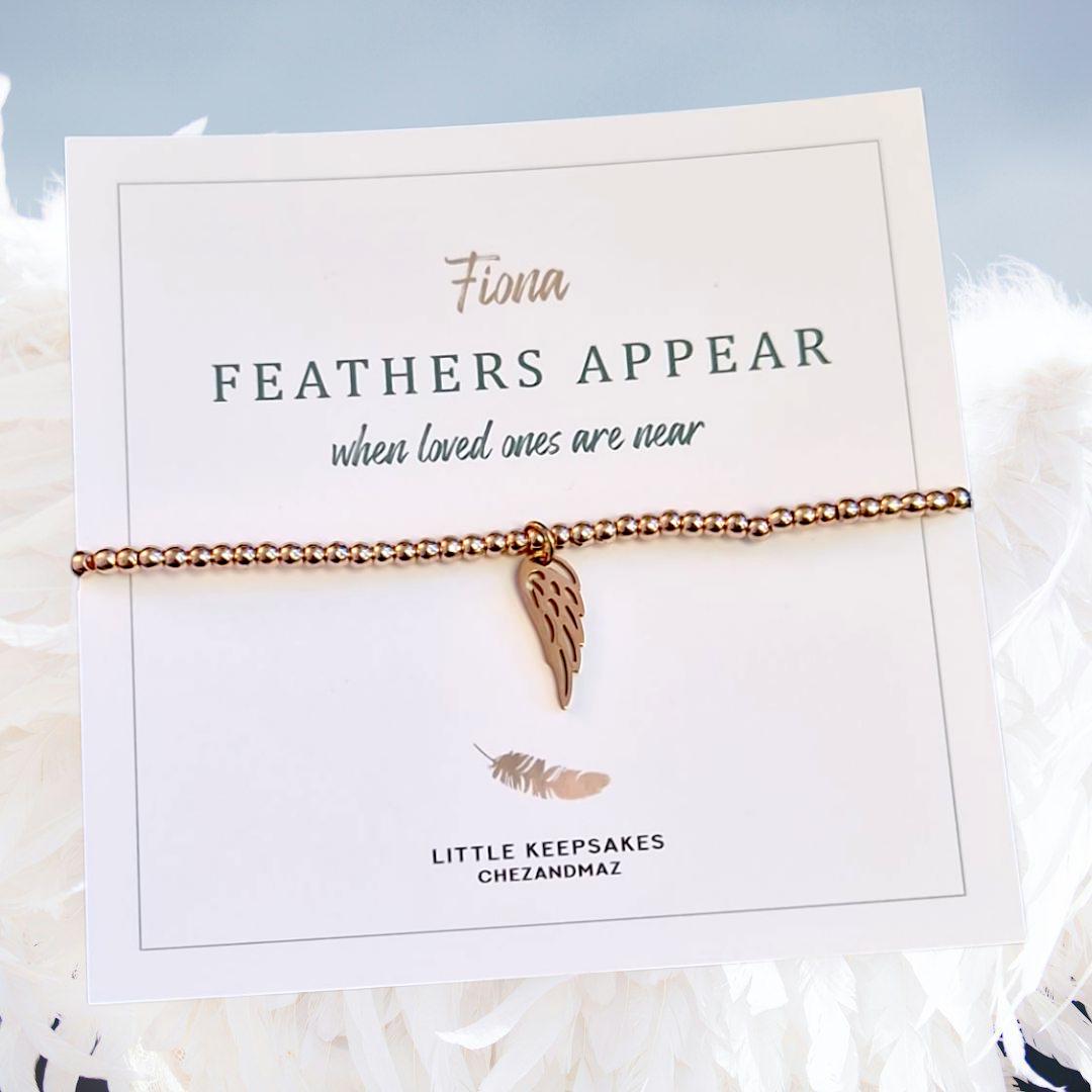 Feathers Appear When Loved Ones Are Near I Bracelet Personalised I Loss And Grief I Stretch Heart Charm Bracelet I Bereavement Silver Gift
