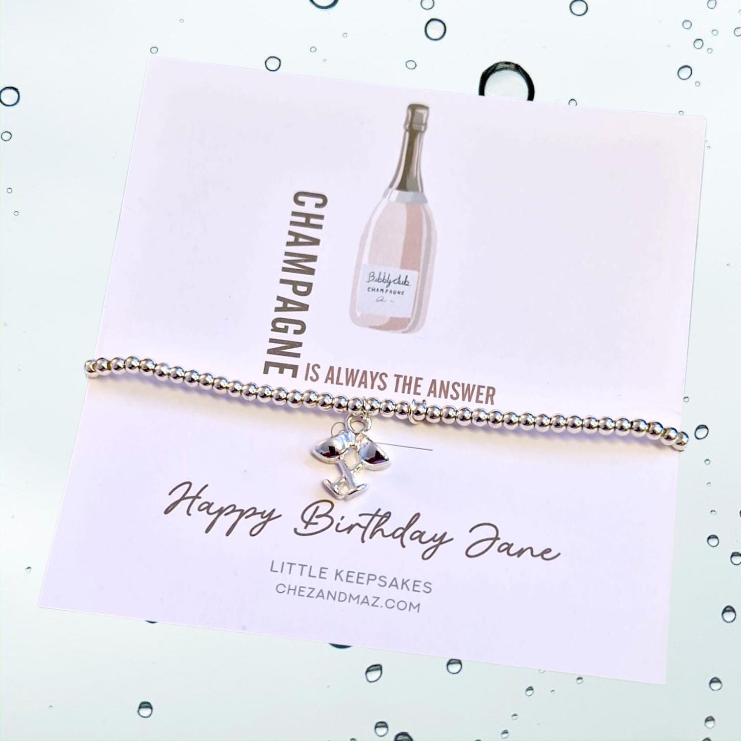 Champagne Happy Birthday I Birthday Gifts For her I Beaded Silver Jewellery with Silver champagne glasses I Champagne is always the answer