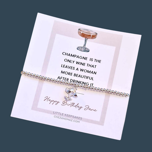 Champagne Happy Birthday I Birthday Gifts For her I Beaded Silver Jewellery with I The only wine that leaves a woman more beautiful