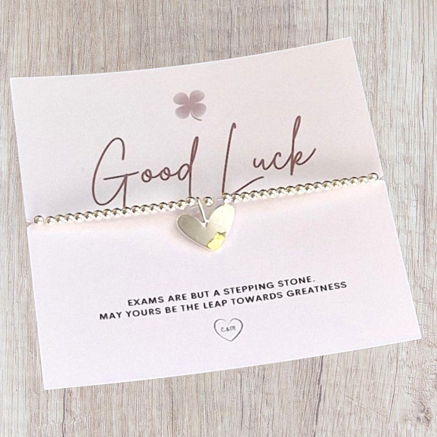 Good Luck in Your Exams I Encouragement I School I College I University I Silver Plated Charm Bracelet & Heart Charm I GCSE I A Levels I