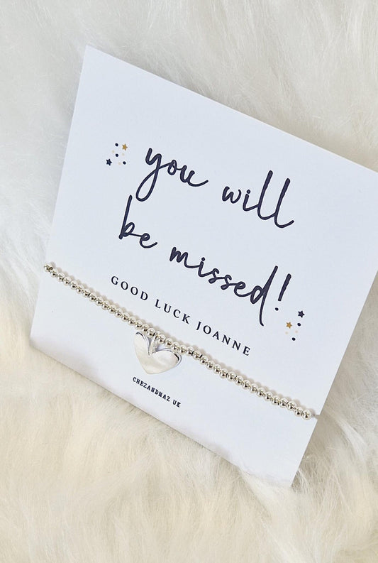 Personalised You Will Be Missed Silver Plated Bracelet | New Job | Congratulations I Leaving Gift I Quote I Silver Charm I Retirement Travel