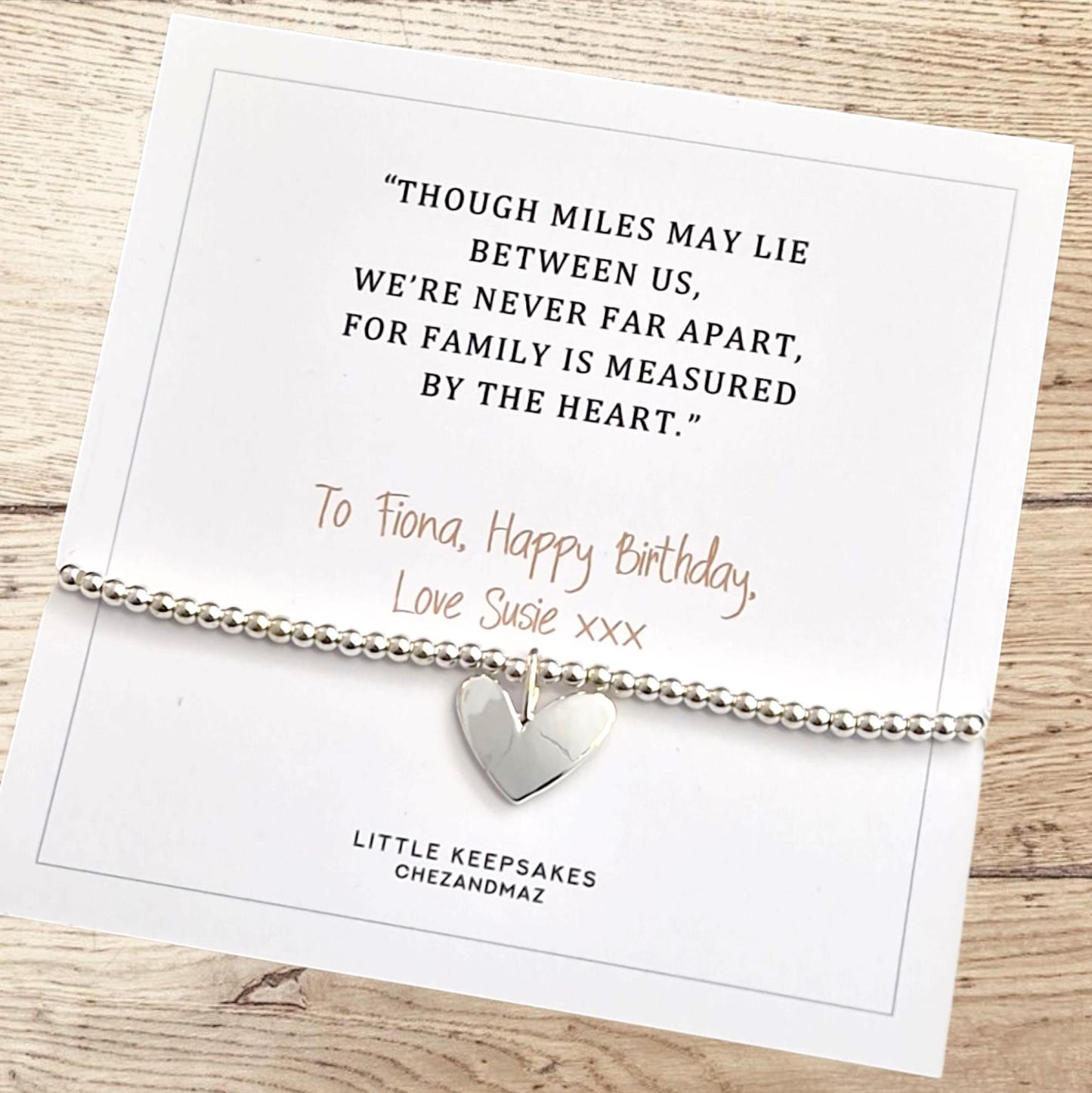 Miles apart, family is measured by heart I Personalised Bracelet I Sister I Mother I gift I family I Long-distance I Silver Plated Bracelet