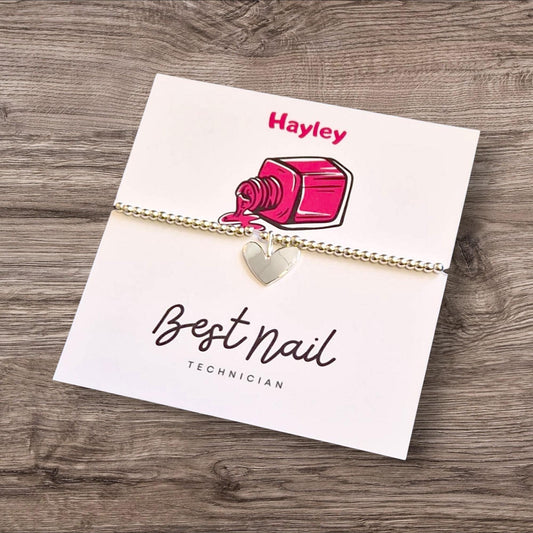 Best Nail Technician- Silver plated charm bracelet & heart charm - Gift - Bracelet - Nails - Beauty - Keepsake - Personalised - Thank you