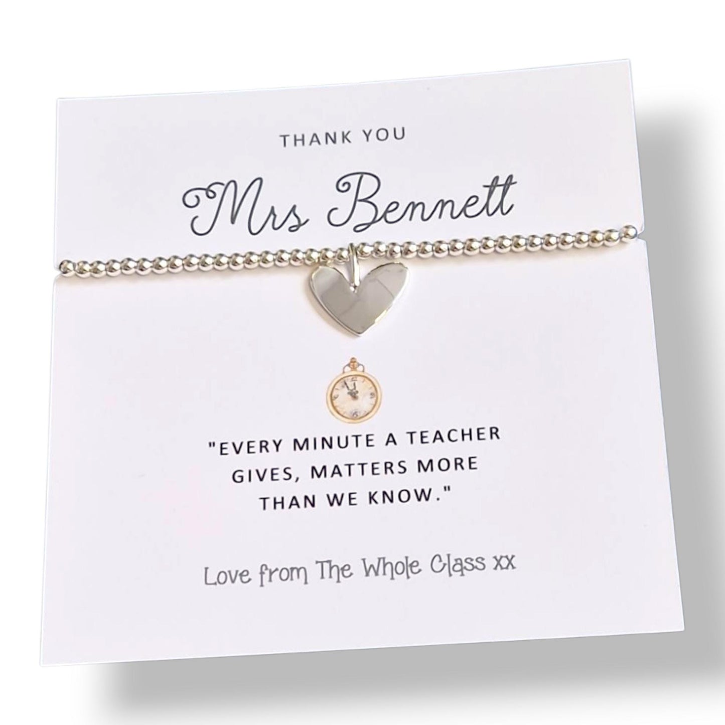Thank You Gift Teacher Personalised I Nursery | TA | Childminder | Silver Beaded Charm Bracelet | Gifts For Teachers | Every Minute