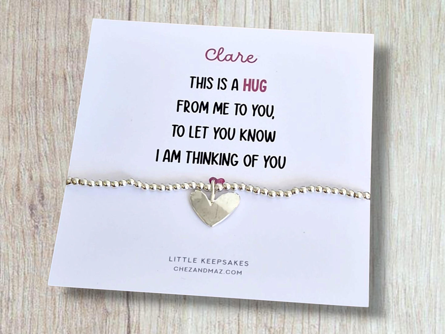 Personalised Hug I Thinking of you | I Friend Gift I Strength I Pick me up | Positive Friendship Gift | Silver Plated Charm Bracelet I Res1