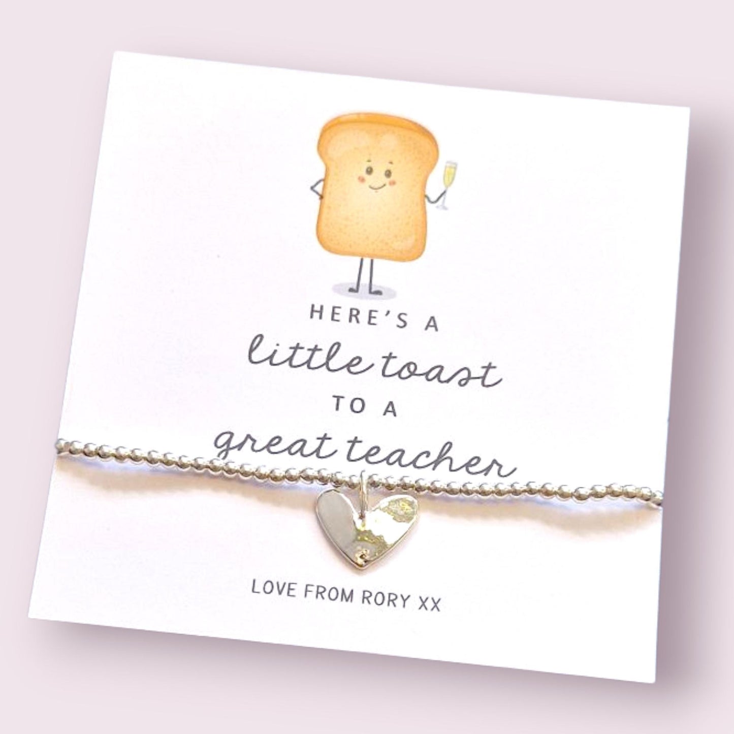 Here's a Little Toast to a Great Teacher" – Personalised Silver Bracelet – Funny Teacher Gift, End of Year Gift, Thank You Gift for Teacher