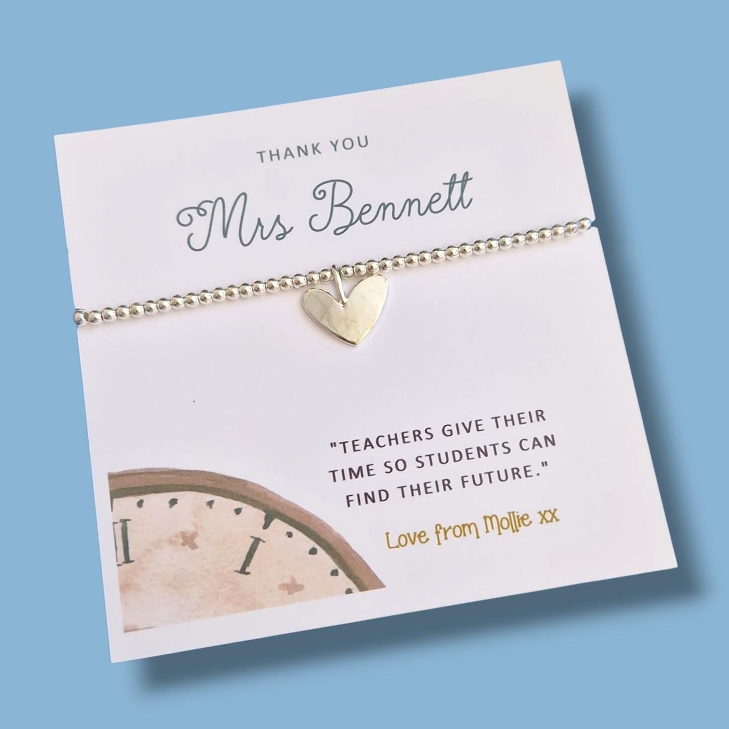 Thank You Gift Teacher Personalised I Nursery | TA | Childminder | Silver Beaded Charm Bracelet | Gifts For Teachers | Give their time
