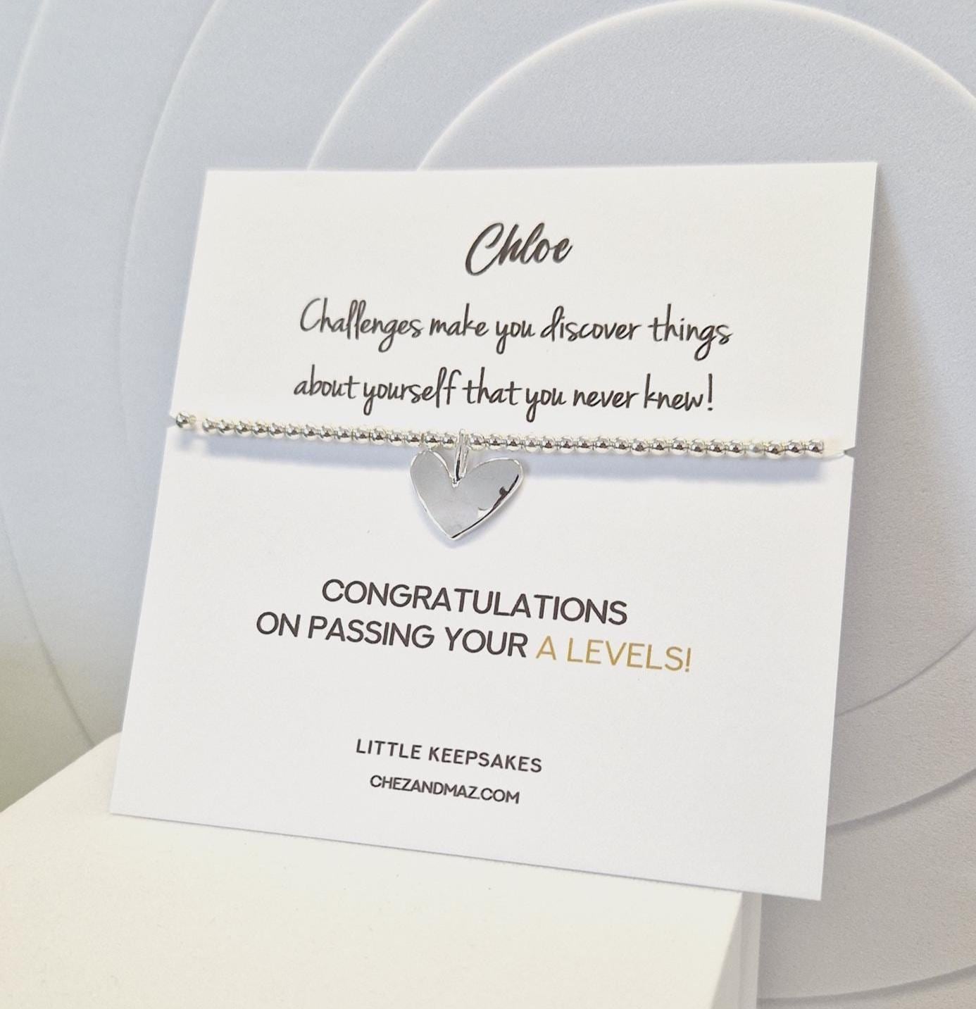 Personalised Congratulations I T Levels I BTEC I A Levels I Passing Exams I Silver Plated Charm Bracelet & Heart Charm I Driving test Ju8