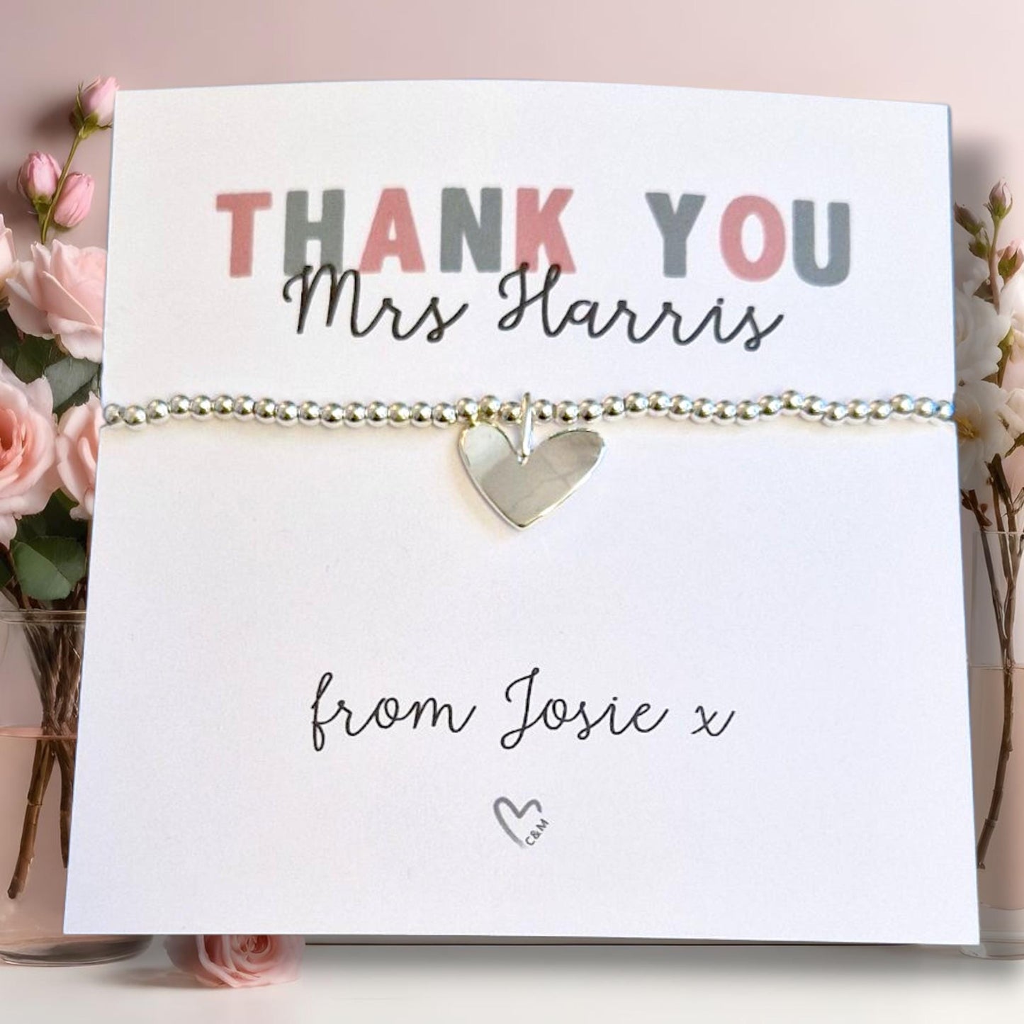 Thank You Gift Teacher Personalised I Nursery | TA | Childminder | Silver Beaded Charm Bracelet | Gifts For Teachers | Educator I Lecturer