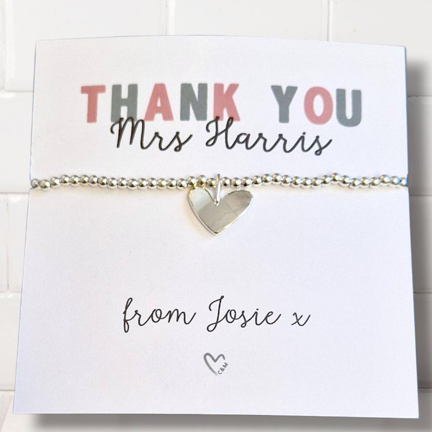 Thank You Gift Teacher Personalised I Nursery | TA | Childminder | Silver Beaded Charm Bracelet | Gifts For Teachers | Educator I Lecturer
