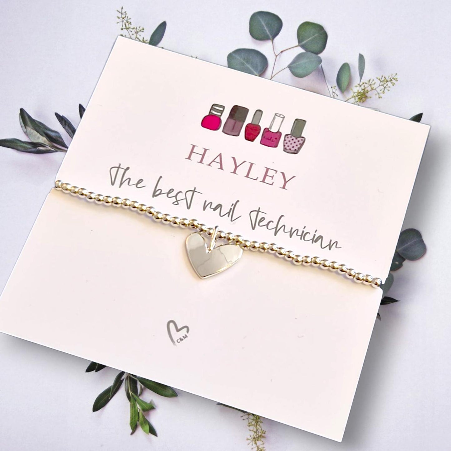 Best Nail Technician- Silver plated charm bracelet & heart charm - Gift - Bracelet - Nails - Beauty - Personalised - Thank you - Birthday