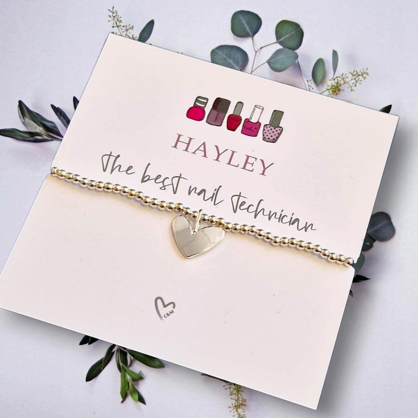Best Nail Technician- Silver plated charm bracelet & heart charm - Gift - Bracelet - Nails - Beauty - Personalised - Thank you - Birthday