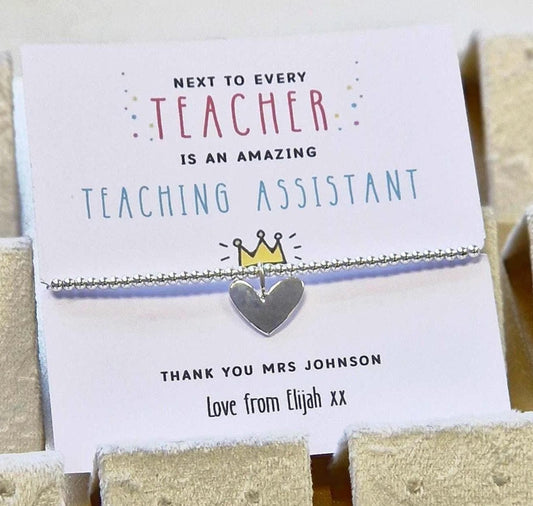 Personalised Classroom Assistant, Thank You Card & Bracelet, LSA, Teaching Assistant, TA, Silver Bracelet, TA Appreciation-End of Year Gift