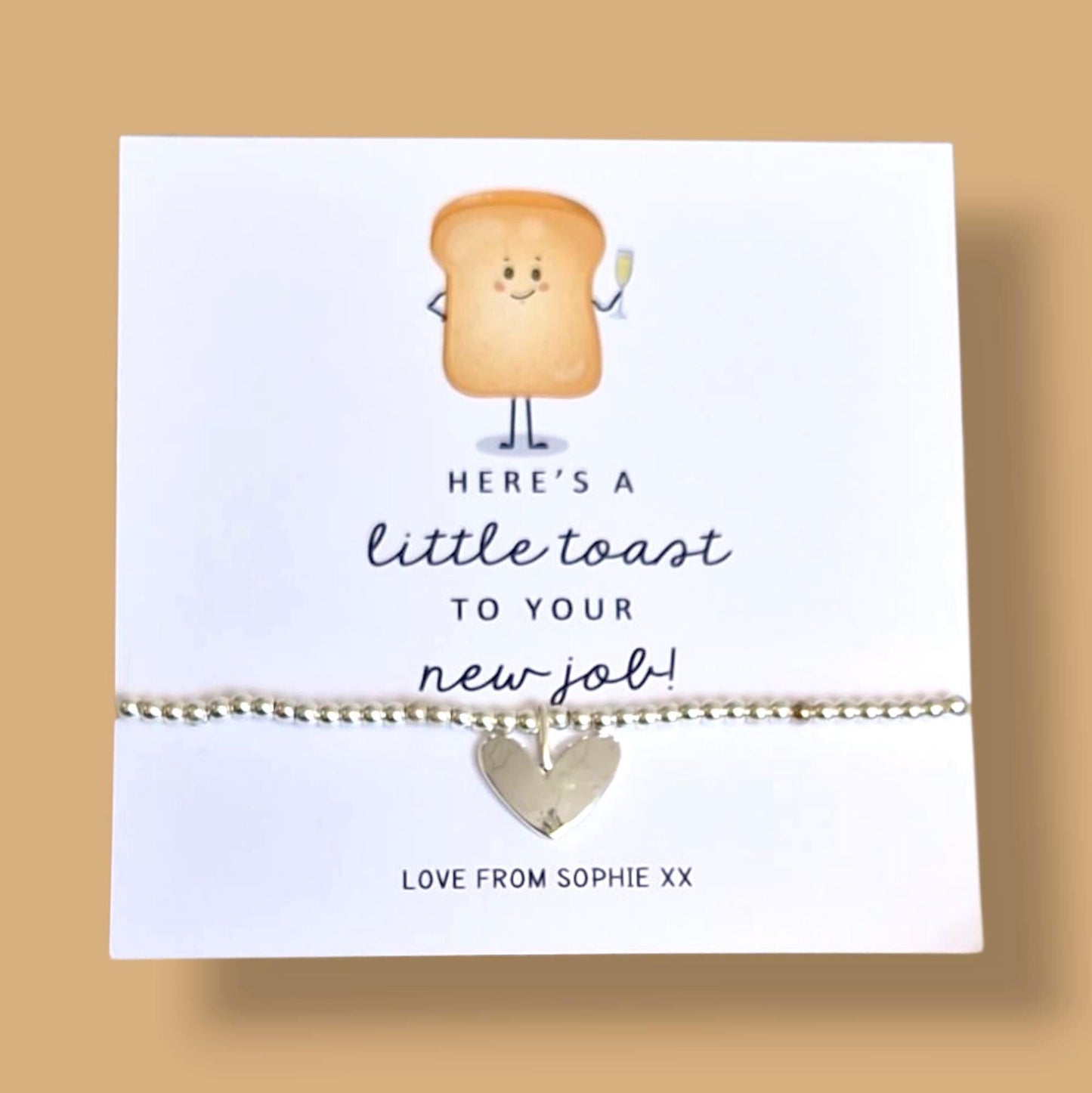 Funny New Job Gift - "Here's a Little Toast to Your New Job" - Personalised Silver Bracelet, Congratulations Present for Her
