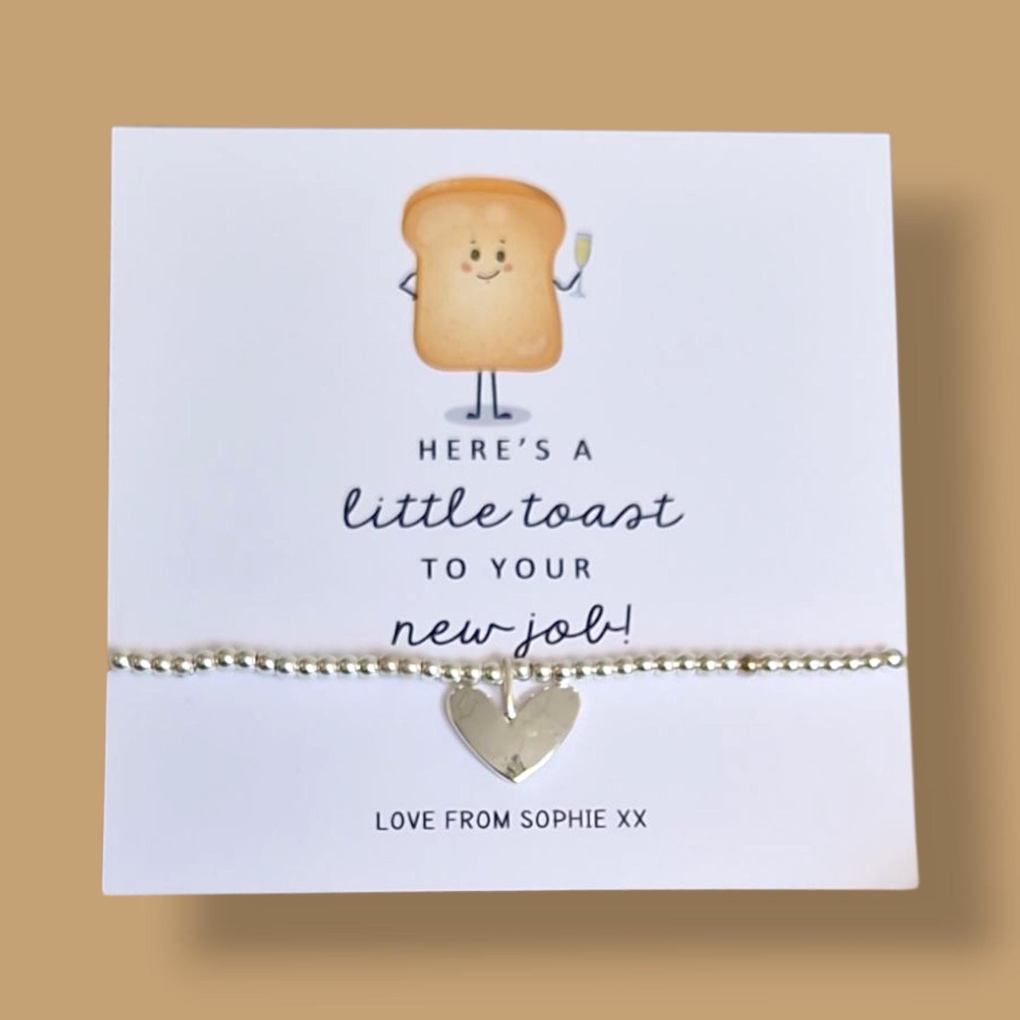 Funny New Job Gift - "Here's a Little Toast to Your New Job" - Personalised Silver Bracelet, Congratulations Present for Her