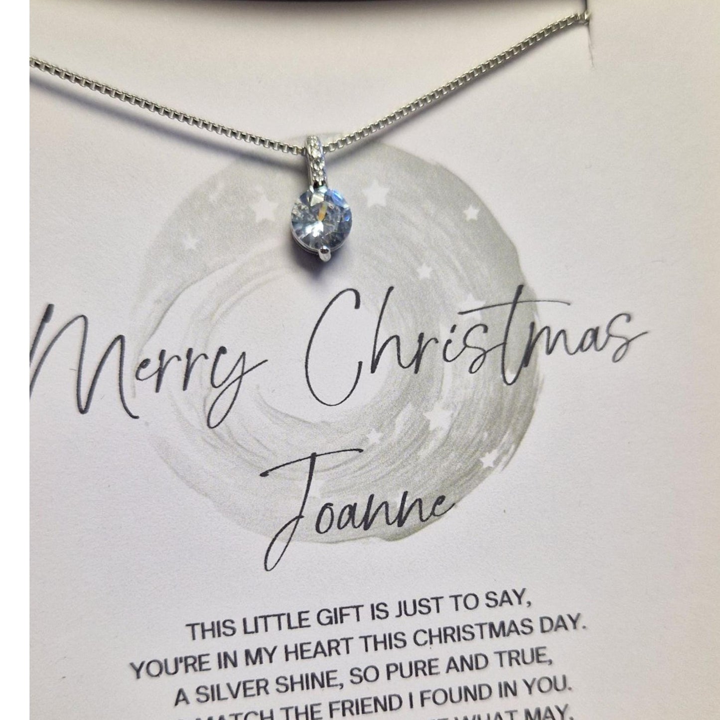Christmas Gift for Friend Personalised Silver 925 Zircon Christmas Wishes Necklace β Gift Boxed 18" β Custom Holiday Jewellery for Her