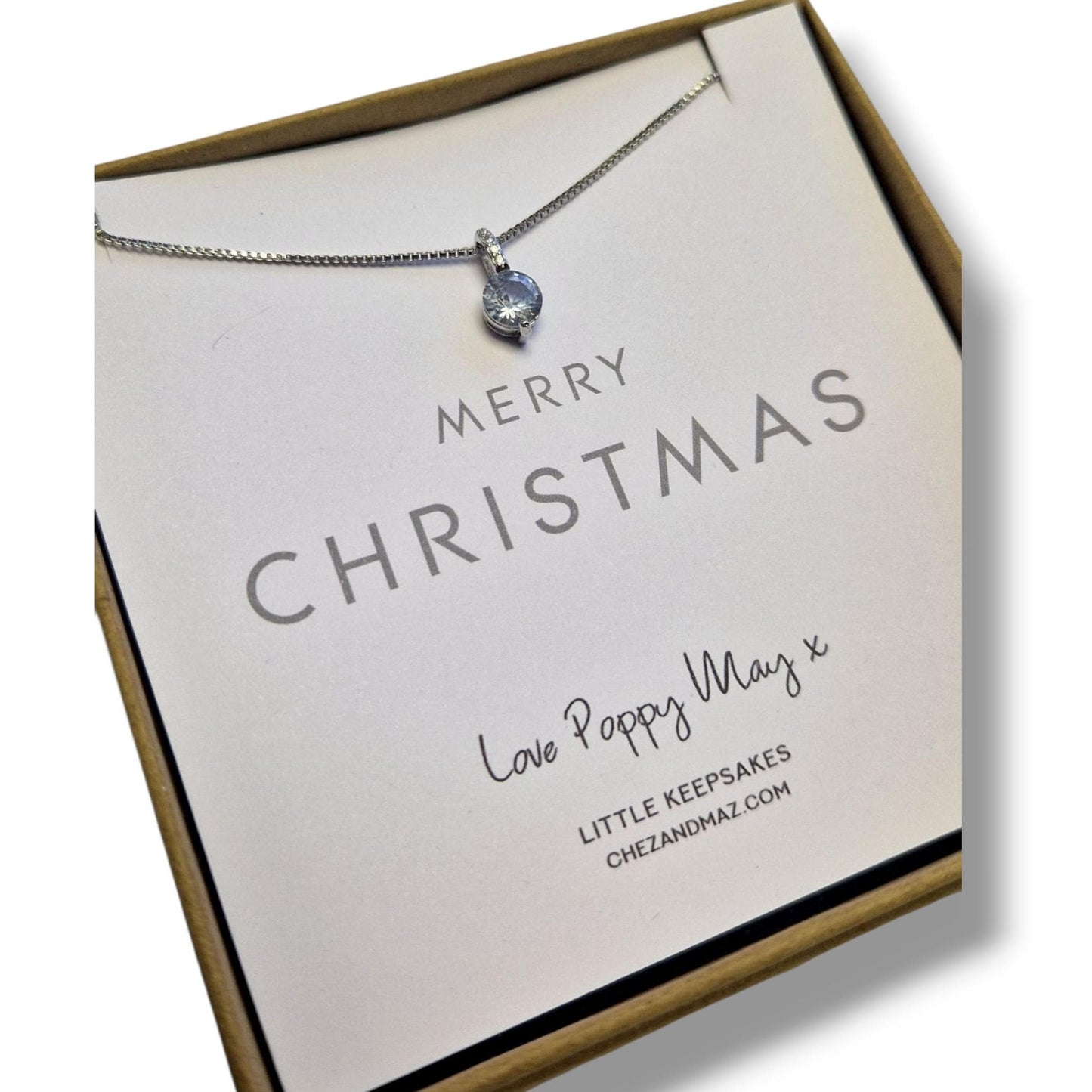 Merry Christmas Silver 925 Cubic Zircon Necklace β Gift Boxed with Personalised Card β Holiday Jewelry Gift for Her - 18" Chain