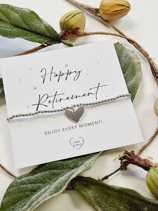Happy retirement - enjoy every moment - Silver plated charm bracelet & heart charm CM5