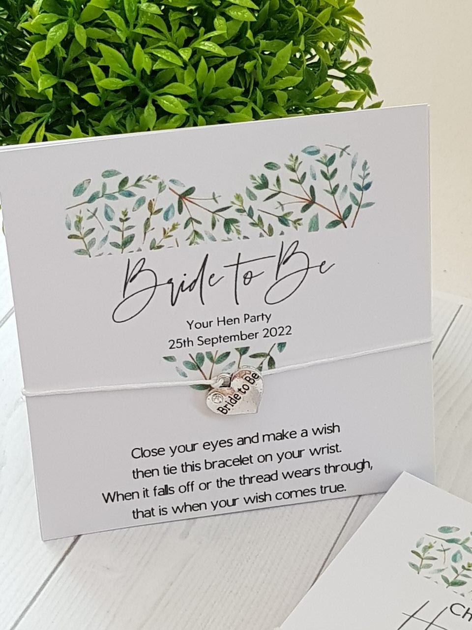 Eucalyptus heart Hen Party Wish Bracelets - Personalised - Goodie Bag Filler - Hen Weekend, Hen Do, Girls Weekend - Bride to Be - EH2