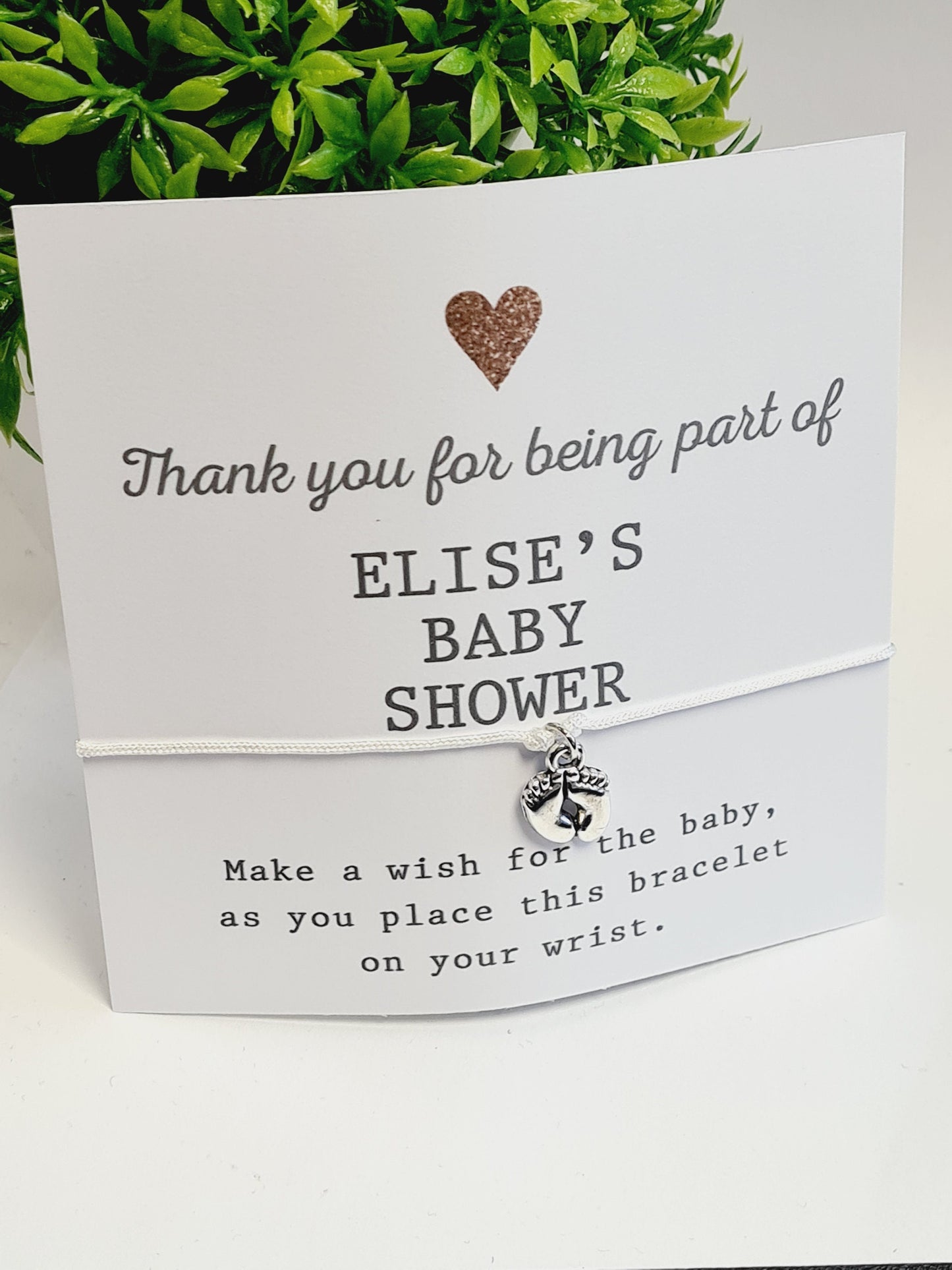 Glitter Heart Design Personalised Baby Shower Wish Bracelet, Mummy to Be, Charm String Bracelet, Personalised Gift - R86