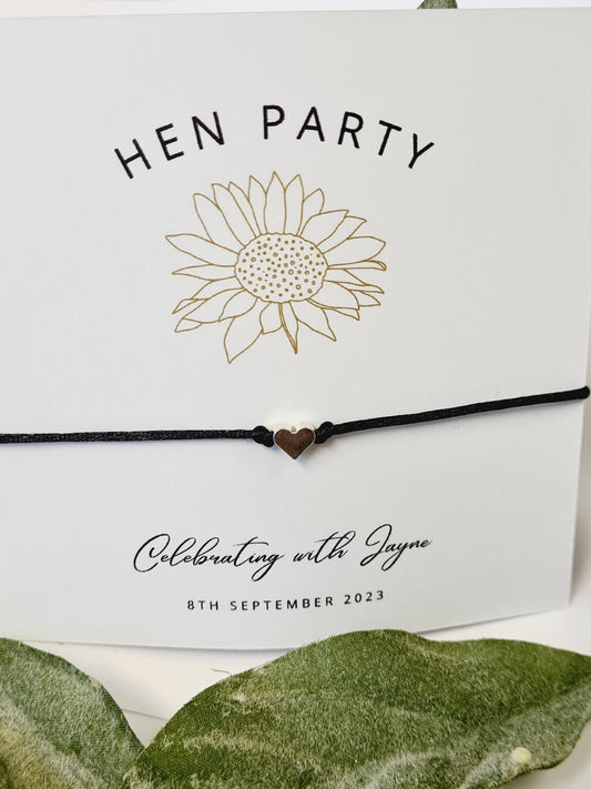 Sunflower Hen Party Wish Bracelets - Personalised - Goodie Bag Filler - Hen Weekend, Hen Do, Girls Weekend - Bride to Be - CA874