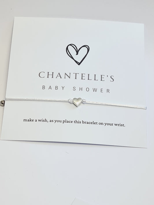 Simple Heart - Personalised Baby Shower Wish Bracelet, Mummy to Be, Charm String Bracelet, Personalised Gift - Cy7