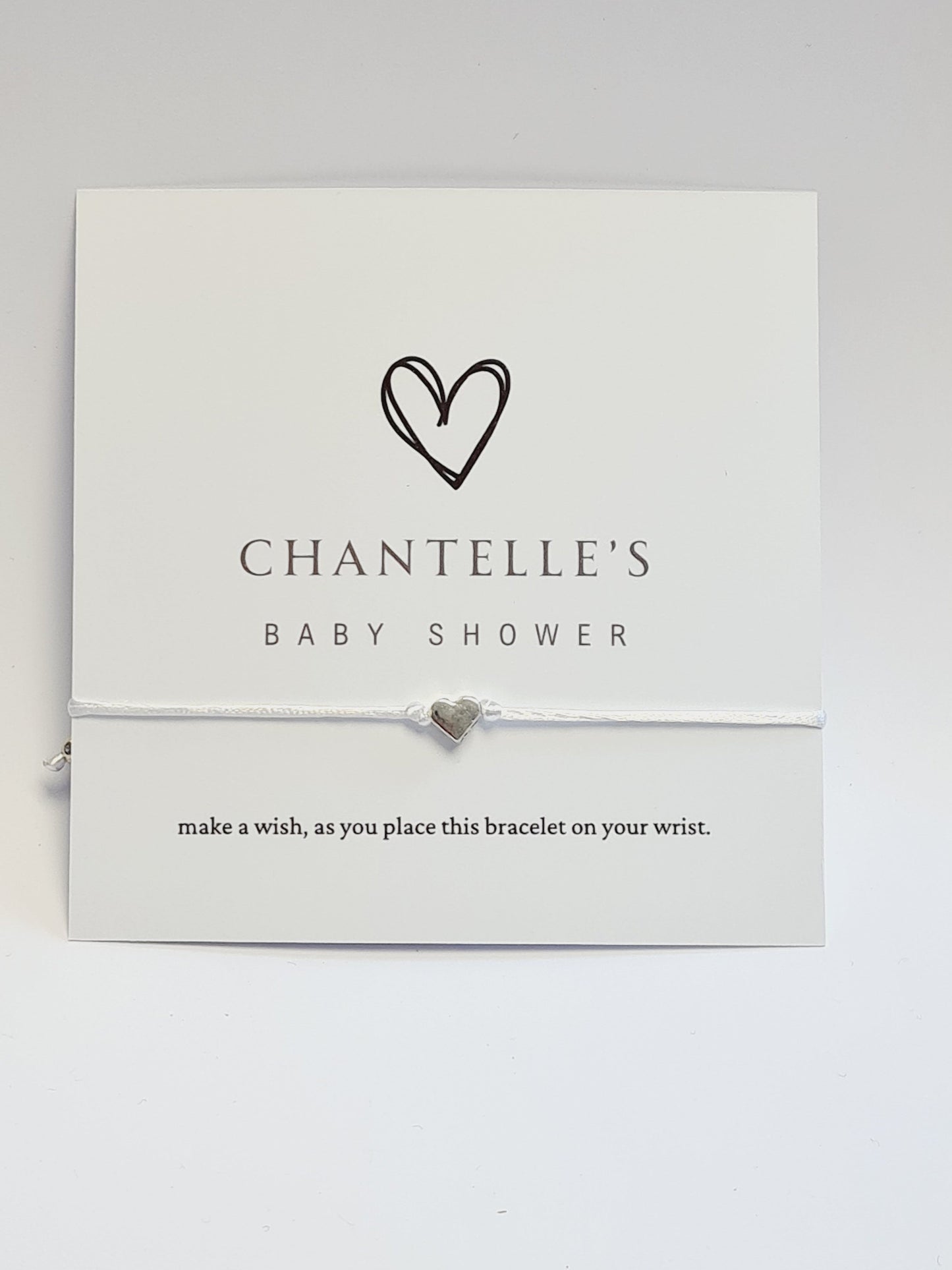 Simple Heart - Personalised Baby Shower Wish Bracelet, Mummy to Be, Charm String Bracelet, Personalised Gift - Cy7