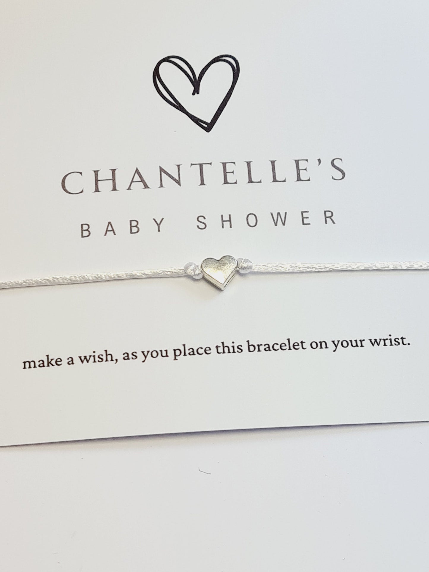 Simple Heart - Personalised Baby Shower Wish Bracelet, Mummy to Be, Charm String Bracelet, Personalised Gift - Cy7